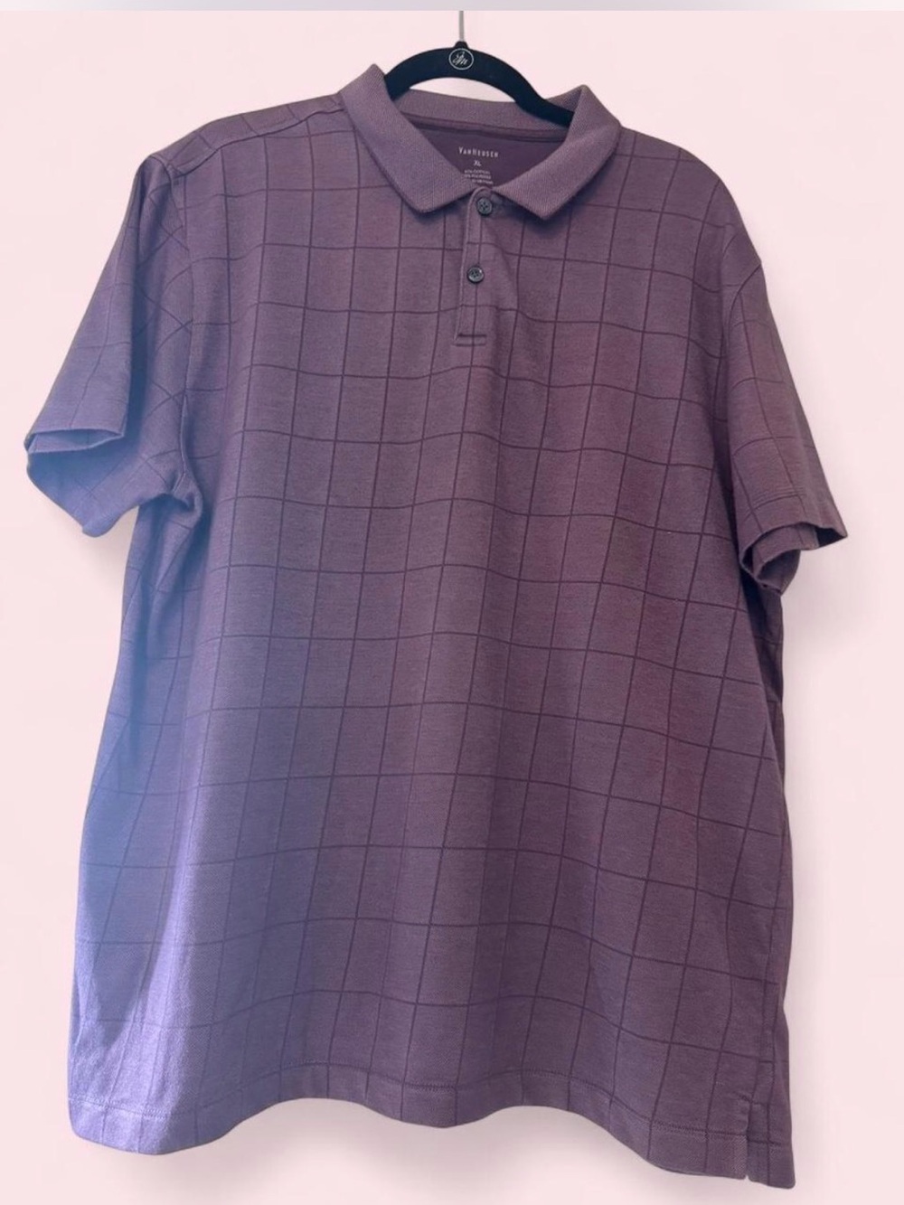 Men's Van Heusen Polo Shirt - Plum Grid Pattern